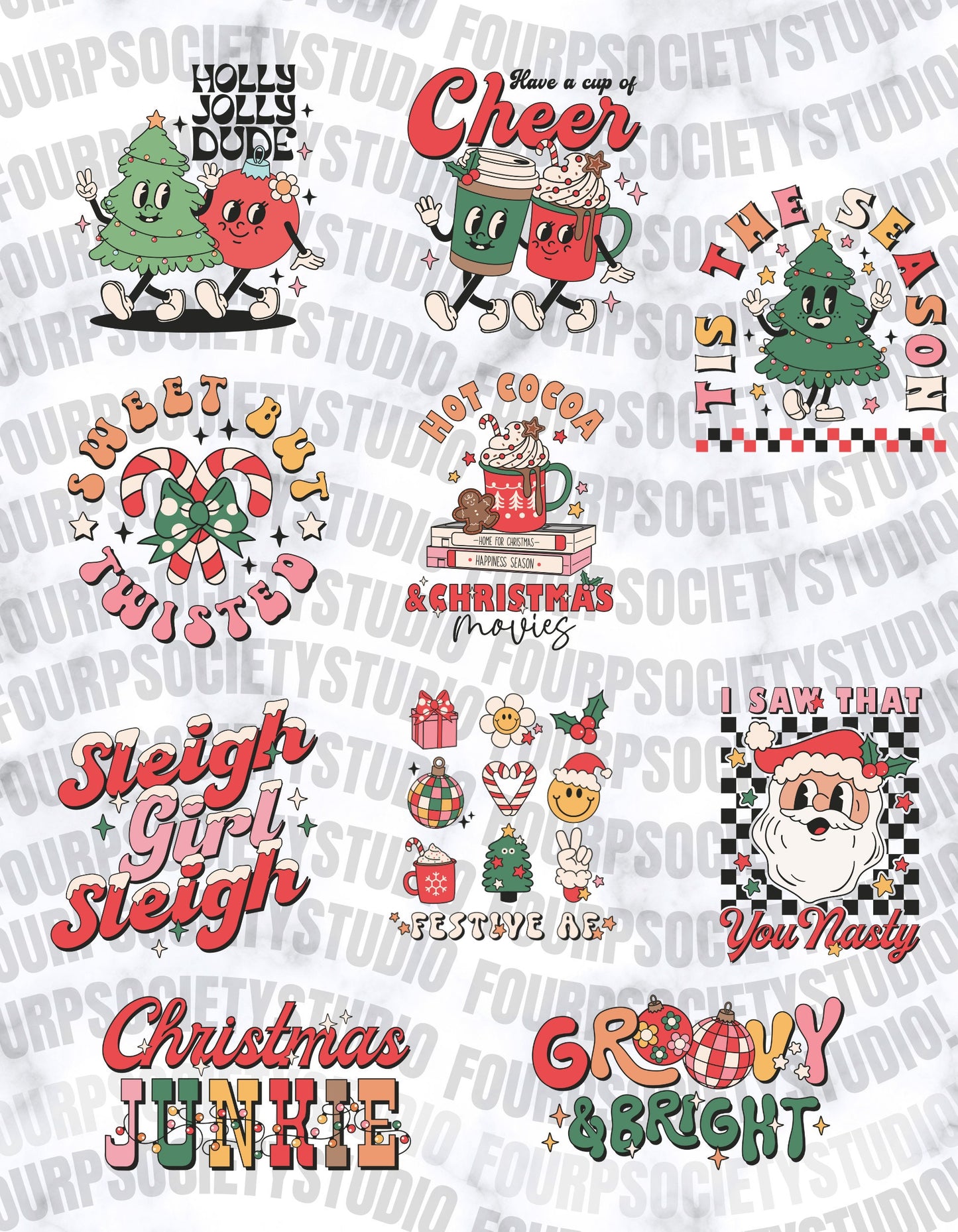 Retro Christmas Sublimation PNG Bundle, Christmas png bundle,Santa png, Christmas Png Bundle, Pink Christmas Sublimation, bundle