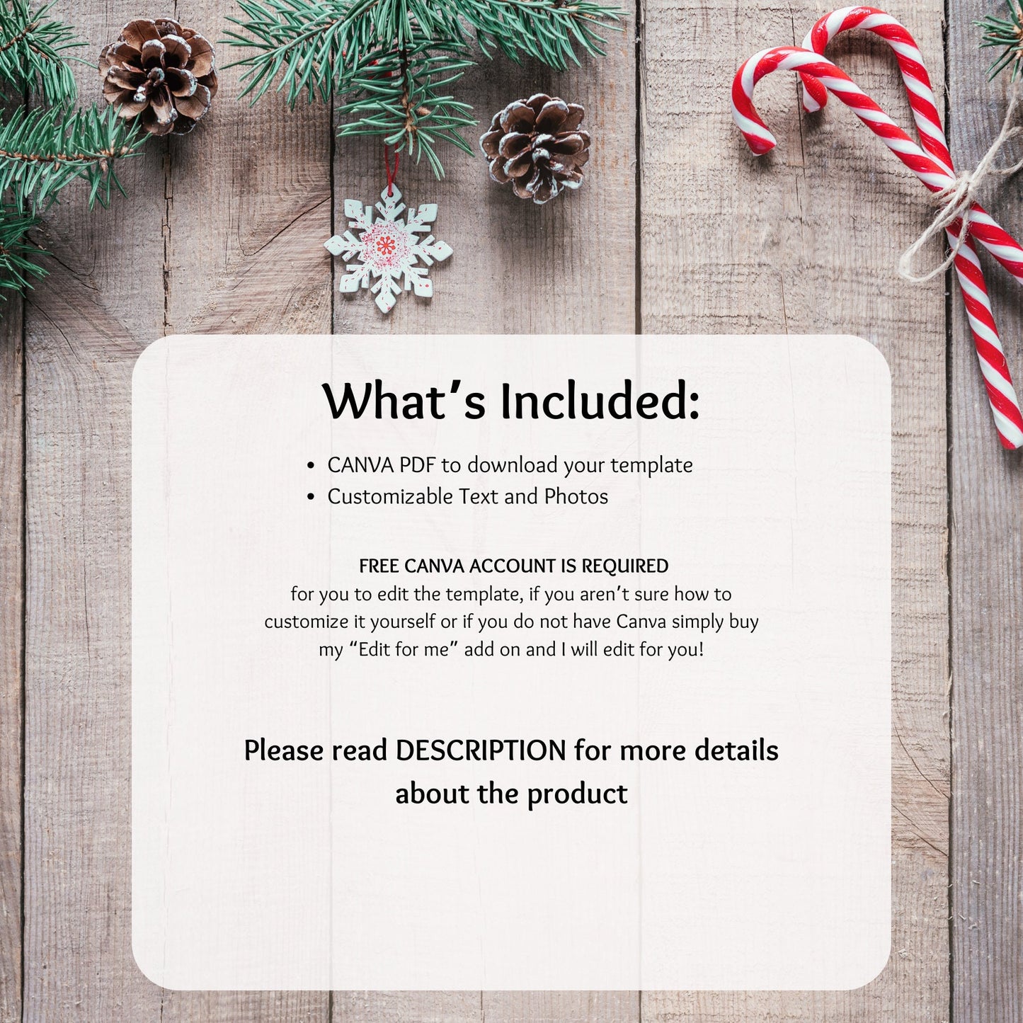 Photo Christmas Card Template for Canva, Holiday Card, Merry Christmas with love Editable Template, Printable Christmas Card Template 5x7