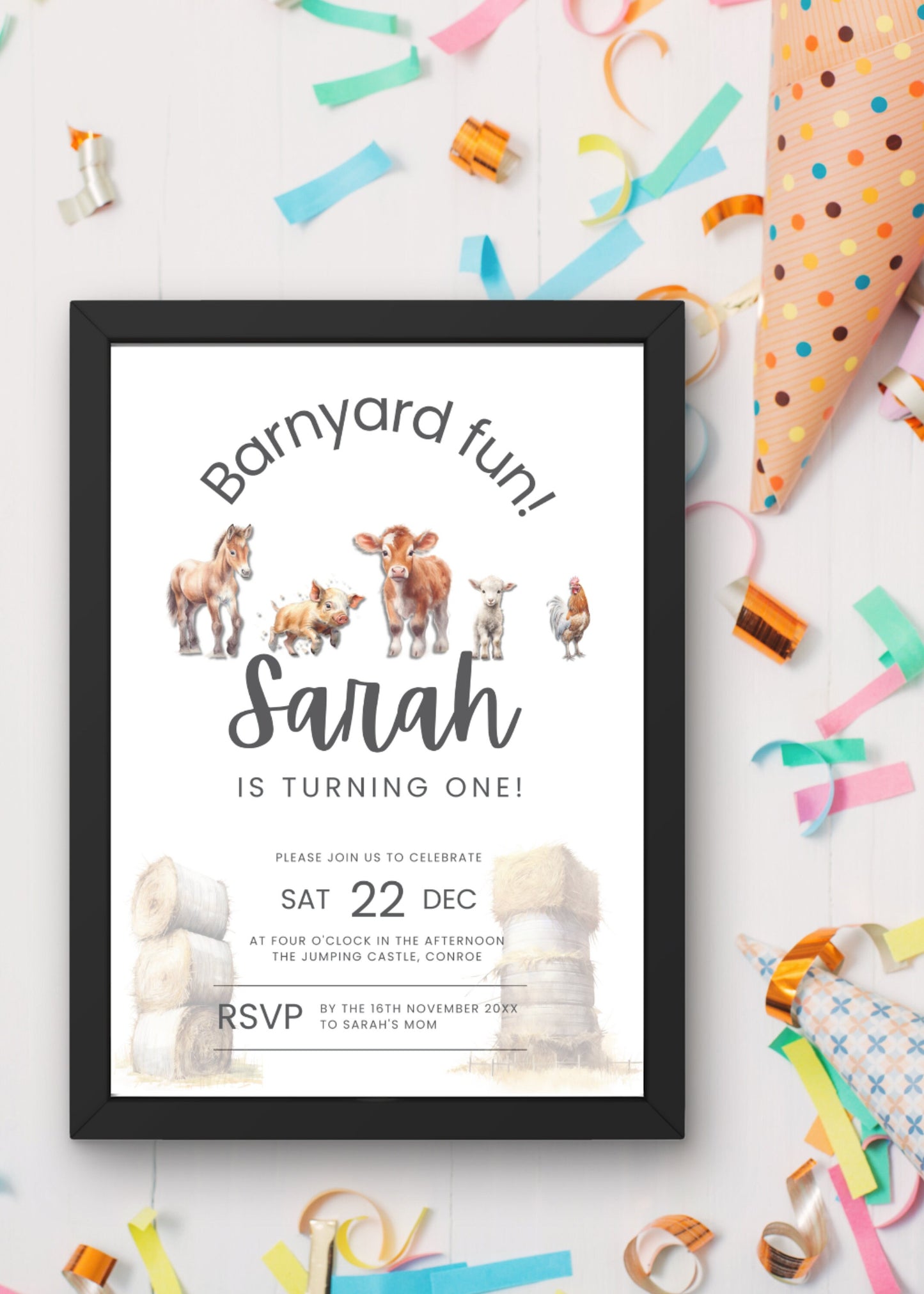 Editable Farm Birthday Invitation Template Barn Farm Animals Birthday Party  Modern Farm Animal Editable Digital Template INSTANT DOWNLOAD