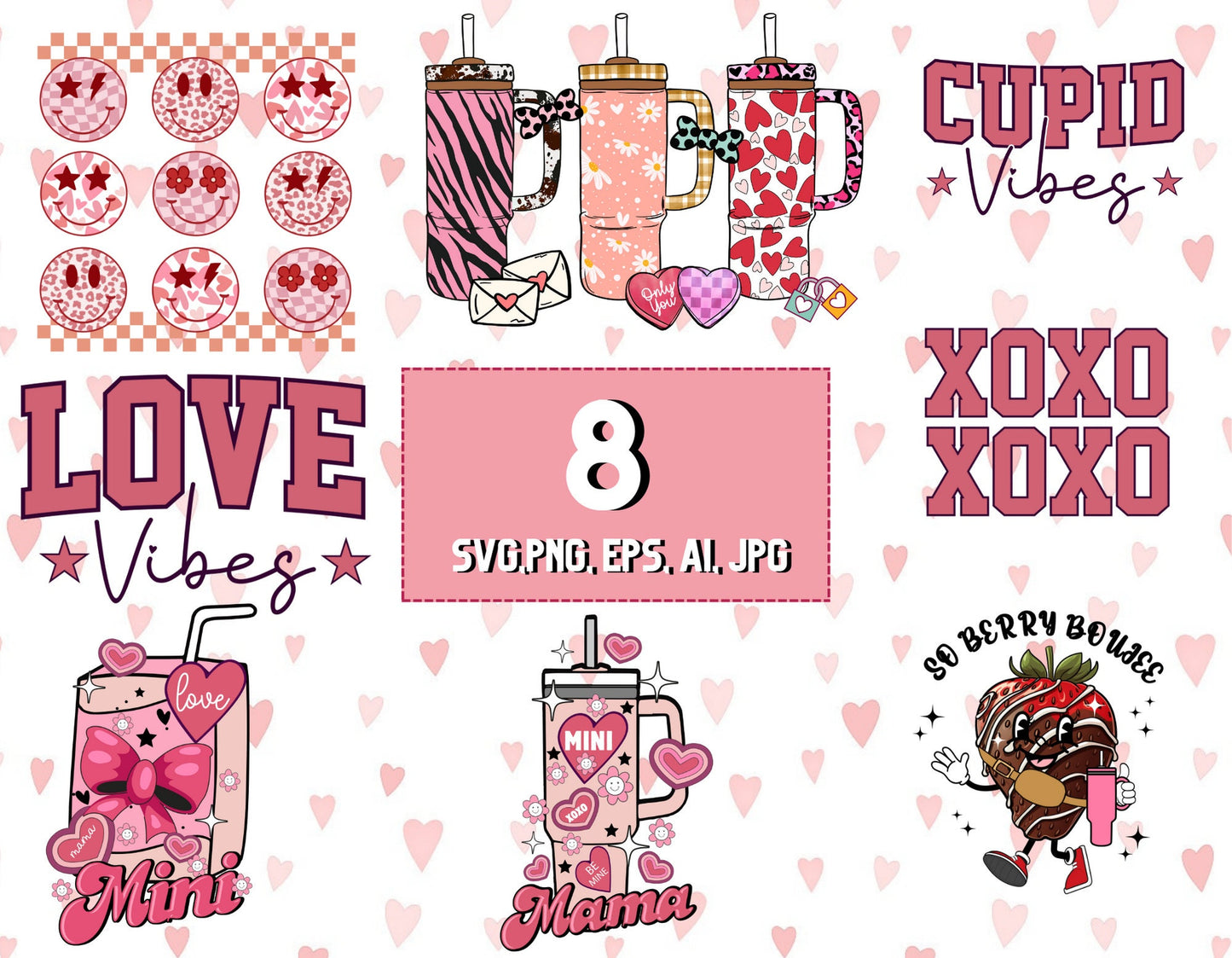 Valentines SVG Bundle, Retro Valentine Designs svg, stanley cup Shirts svg, Cute Valentines svg, Heart Shirt svg, Love, smiley face