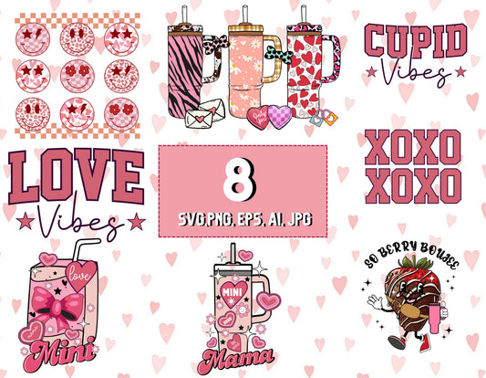 Valentines SVG Bundle, Retro Valentine Designs svg, stanley cup Shirts svg, Cute Valentines svg, Heart Shirt svg, Love, smiley face