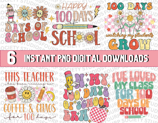 Retro Teacher 100 Days of School Bundle PNG