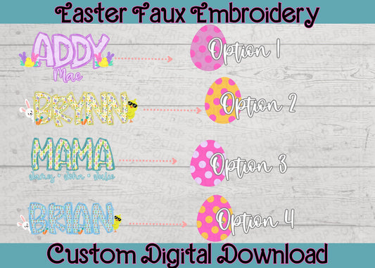 Easter Faux Embroidery PNG, Custom Easter PNG, Kids Easter Shirt, Happy Easter PNG, Personalized Easter, Mama Easter, Baby Easter